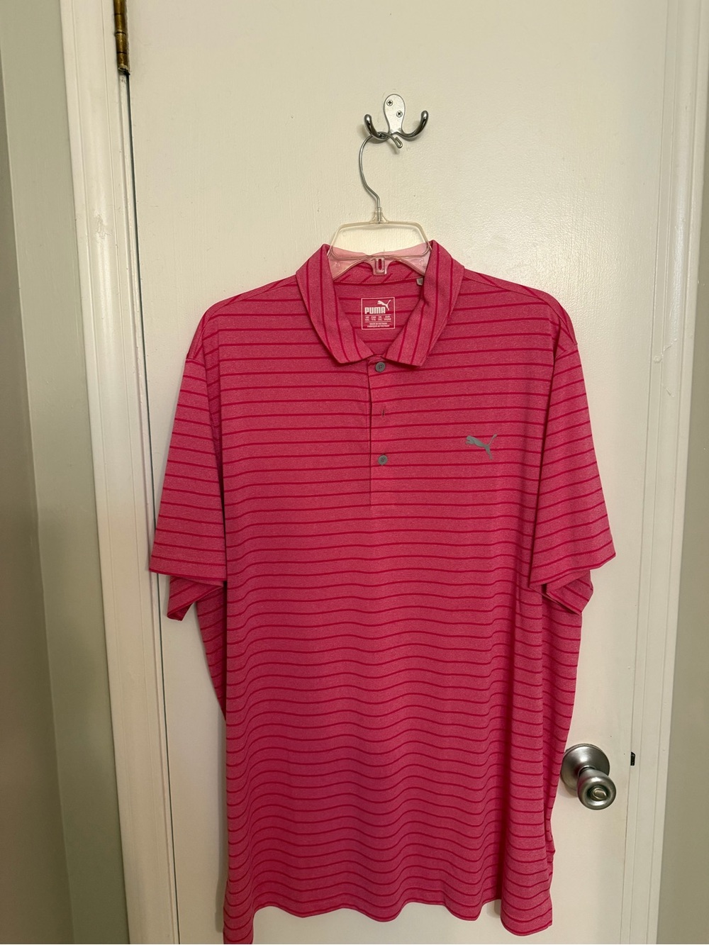 Puma Men’s Hot Pink Striped Performance Polo